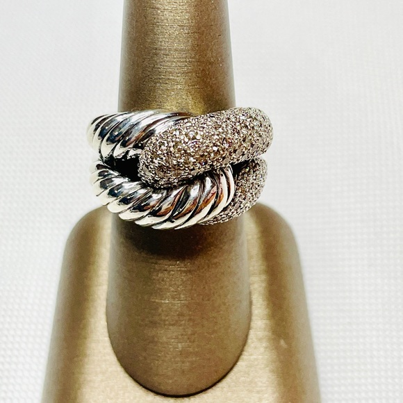 DAVID YURMAN DIAMOND STERLING SILVER INFINITY LOVE KNOT RING Sz 7 - Picture 6 of 8